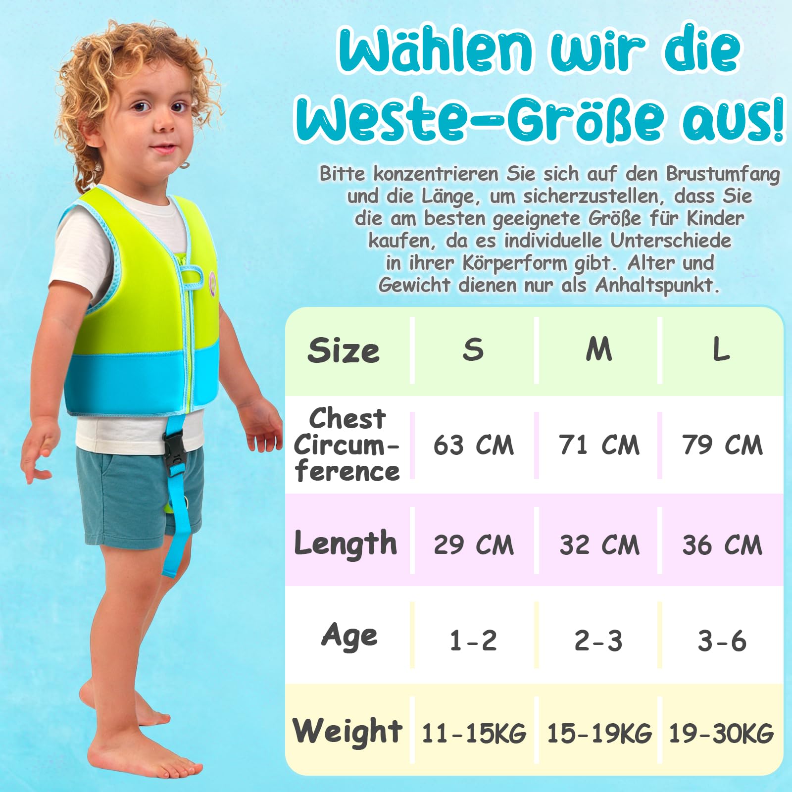 Lechin Schwimmweste Kinder Schwimmhilfe aus Neopren und EPE Hilfsweste zum Schwimmenlernen