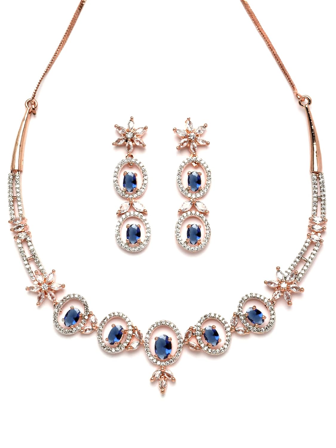 Karatcart Silver Tone Floral Design Light Green American Diamond Studded Necklace Set