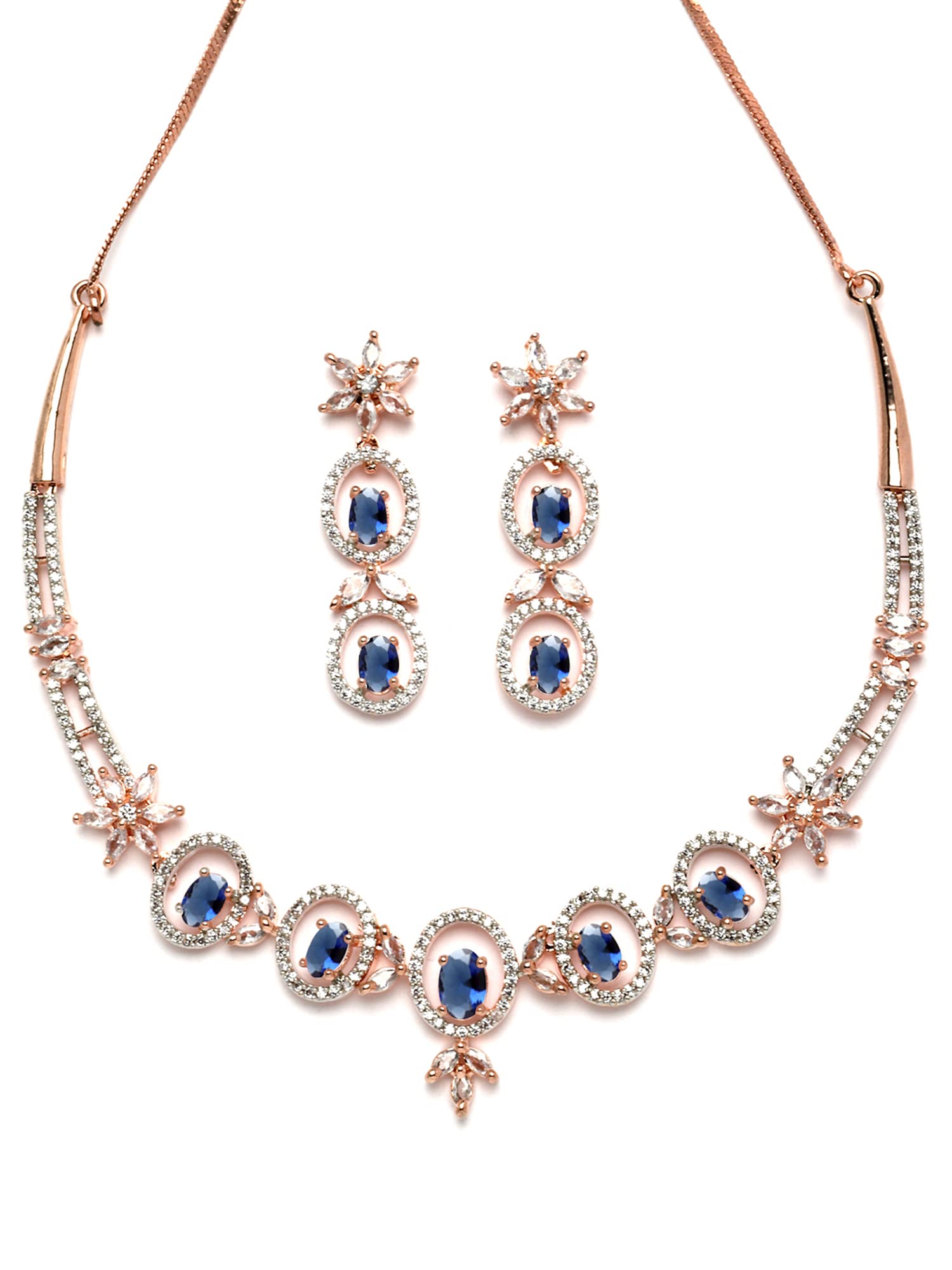 Karatcart Rose Gold Plated Blue CZ Studded Necklace Set (B0BRVBLJKG) Amazon Price History, Amazon Price Tracker