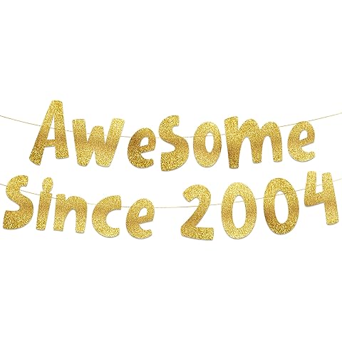 Awesome Since 2004 Gold Glitter Banner - 21st Birthday and Anniversary Party Decorations