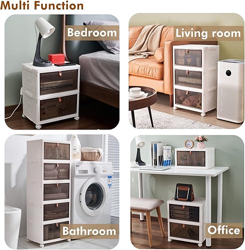 Miniatura 7 de Gabinetes de almacenamiento de plástico de 3 niveles, contenedores de almacenamiento apilables de 23 cuartos de galón, organizador de contenedores