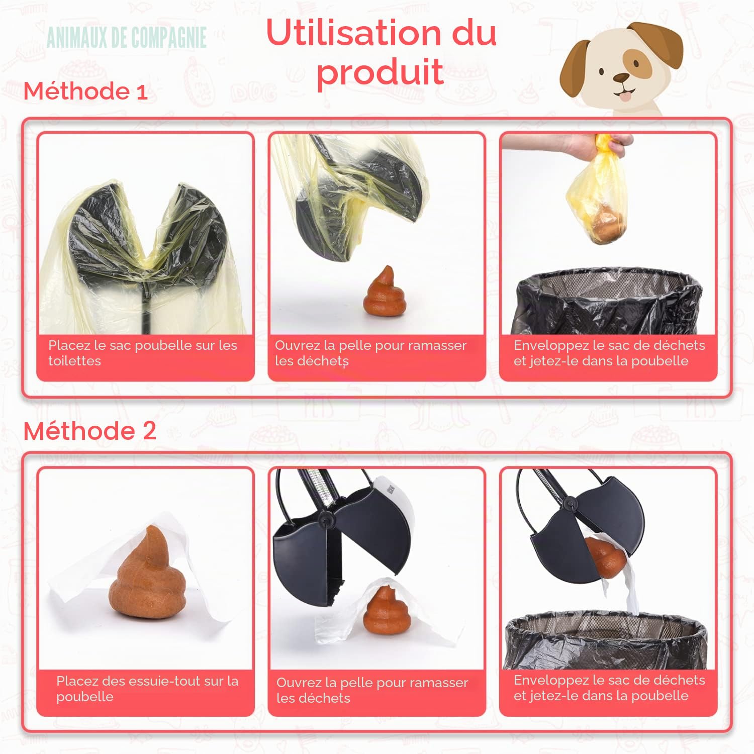 Nobleza Pelle Ramasse Crottes 66 cm à Grande Tête, Poop Scoop d'une Seule Main Pelles/Sacs/Crottes pour Chien