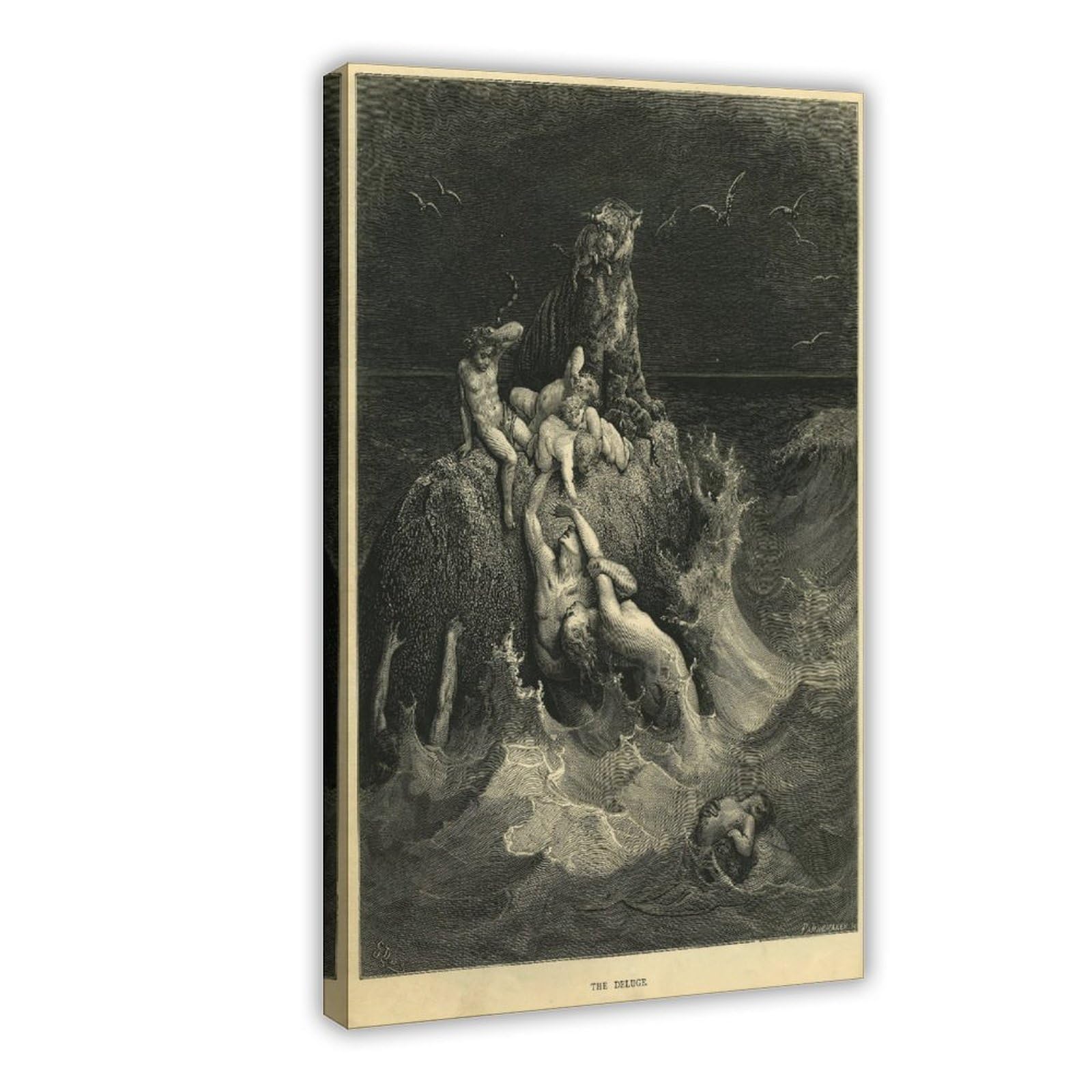 DFJyjFGJJ The Deluge by Gustave Dore Vintage Poster Romanticism Realism Black And White Art Canvas Poster Bedroom Sports Landscape Office Room Decor Gift 20" L X 30" W