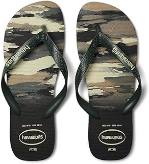 Top Camo Sandal - Bold Print Flip Flops for Men, Black/Green Olive, 9/10