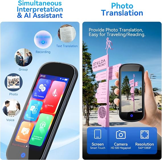 Language Translator Device No WiFi Need,Two-Way AI Voice Translator, Real Time of 137 Language,Text/AI/Offline/Photo Instant Translation Device for Travel Business Learning-Light Grey