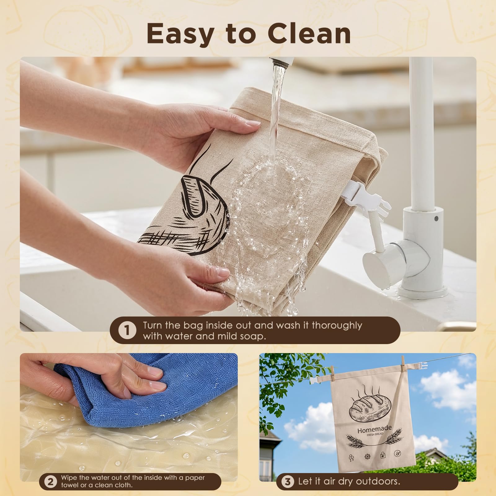 Lot di 2 Sacchetto Pane Cera D'api con Zip, 43×33 cm Sacchetti per Pane in Cera D'api, Congelatore, per Pane a Lievitazione Naturale Fatto in Casa