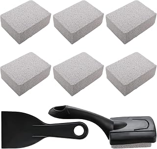 8 PCS Grill Stones Cleaning Kit, Includes 6 Pumice Stones, 1 Handle and 1 Scraper for Cleaning BBQ Grills Griddles
