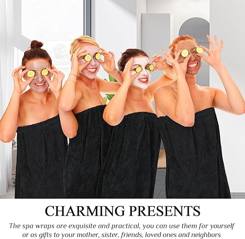 Miniatura 6 de 4 toallas de spa para mujer, bata de spa con cierre ajustable, parte superior elástica, envolturas ligeras para baño y ducha (morado, rayas)