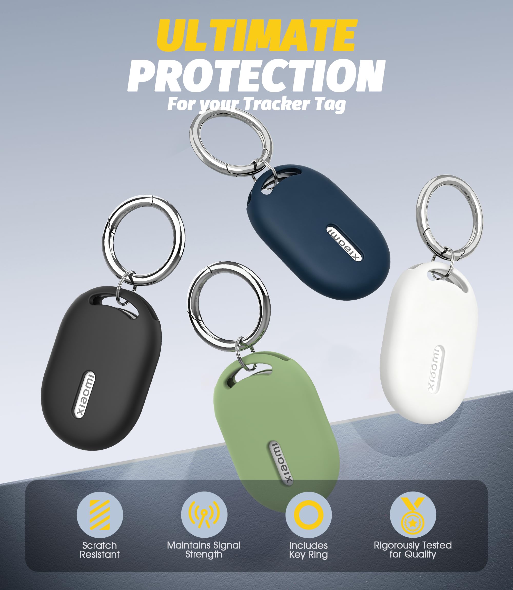 NEWZEROL Zestaw 4 ochronnych etui z miękkiego silikonu i odpornego na zarysowania, kompatybilne z Xiaomi Smart Tag, z kluczykiem, ochrona przed zarysowaniami i uderzeniami, dla Xiaomi Tag - Czarny