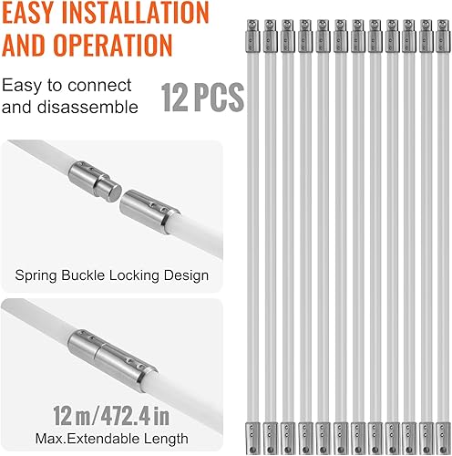 Miniatura 4 de VEVOR Kit de barrido de chimenea de 39 pies, con 12 varillas flexibles de nailon reforzado, cepillo ergonómico de limpieza de chimenea, cepillo