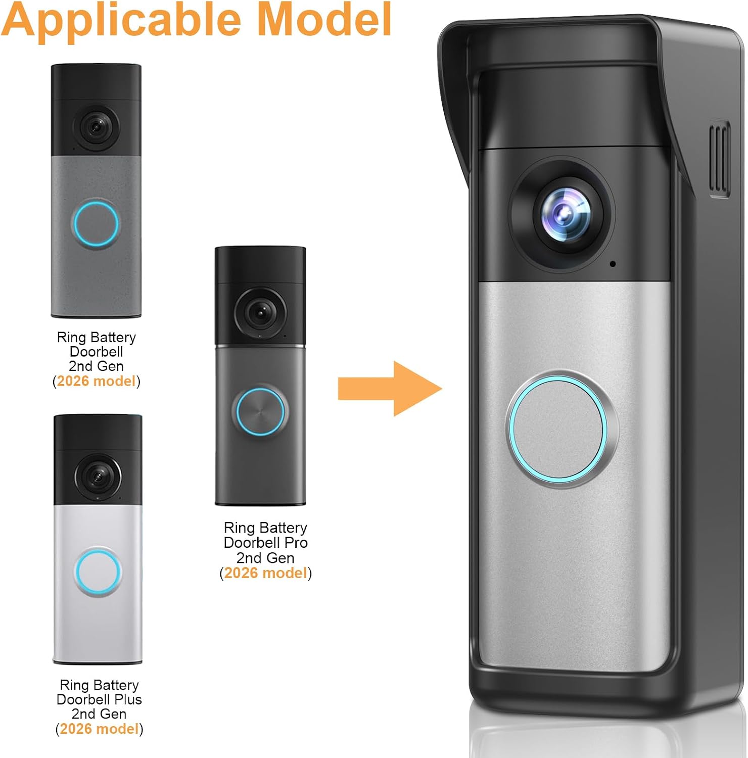 No-Drill Adhesive Mount - 2026 New Upgraded for Ring Battery Doorbell/Plus/Pro (2nd Gen-Newest Model), Camera Door Mounting Holder Bracket Accessories Easy Installation for Apartments Office Houses