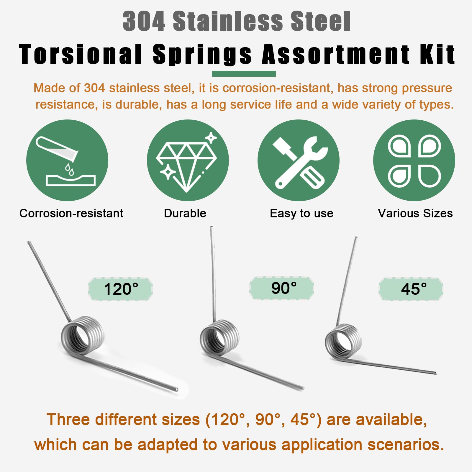 50Pcs Torsional Springs Assortment Kit 15 Sizes 304 Stainless Steel,45/90/120 Degree for Home Repairs & DIY Springs Assortment — Amazon image 3