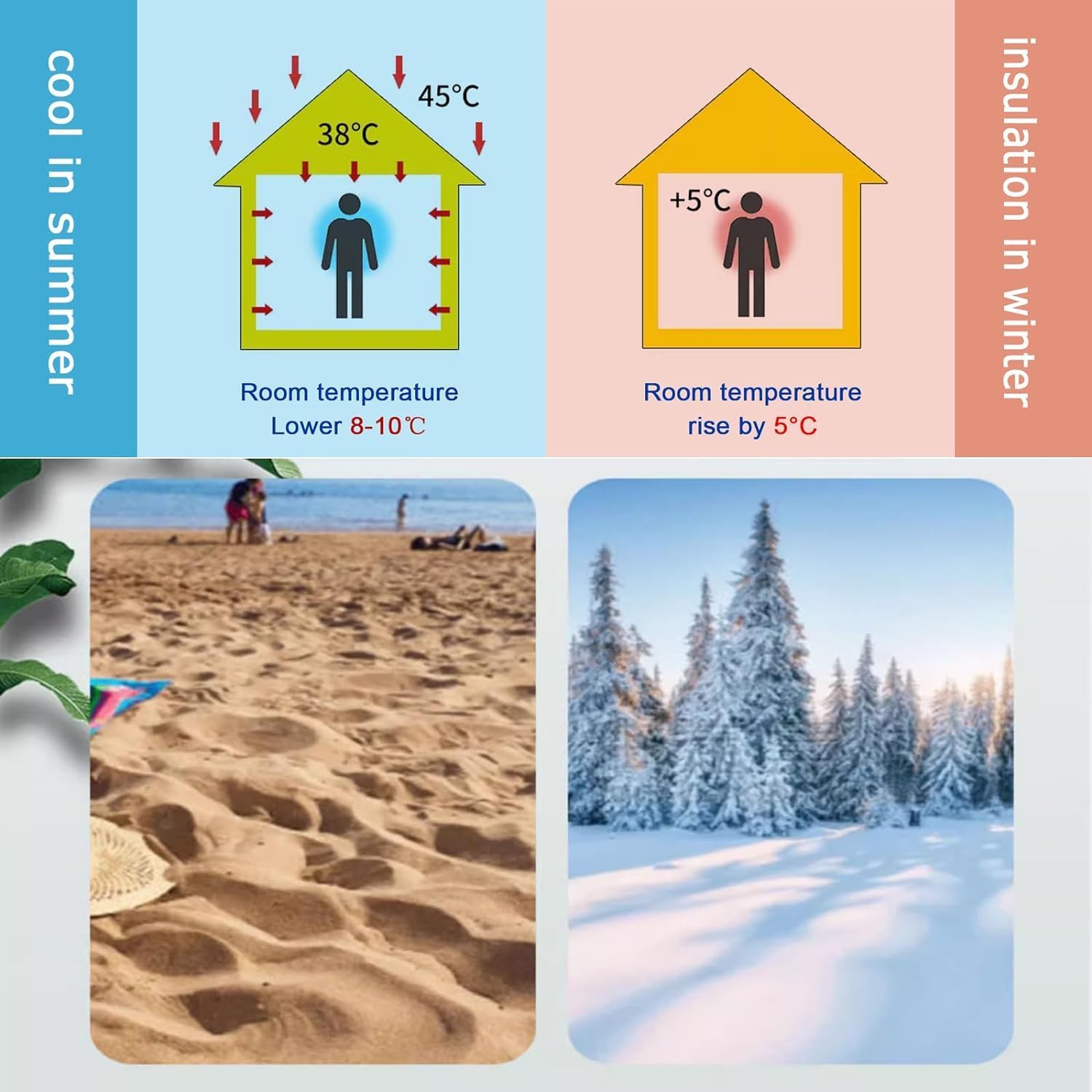Privacy Window Film Heat Control Sun Blocking Reflective Window Tinting Film Cold Protection Thermal Insulation Shield Removable Reusable(Size:57''x71'')