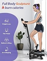 Vista 3 de Amicus Mini stepper para ejercicio, escalones hidráulicos de altura ajustable con banda de resistencia para el hogar, capacidad de peso de 330 libras