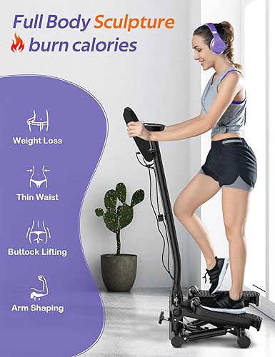 Miniatura 3 de Amicus Mini Stepper for Exercise, Adjustable Pedal Height Hydraulic Stair Stepper with Resistance Bands for Home with Digital Monitor, 330lbs Weight