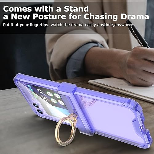 Miniatura 7 de Funda para Galaxy Z Flip 5 con protección de bisagra, funda transparente para Samsung Flip 5 con protector de pantalla trasera con función atril