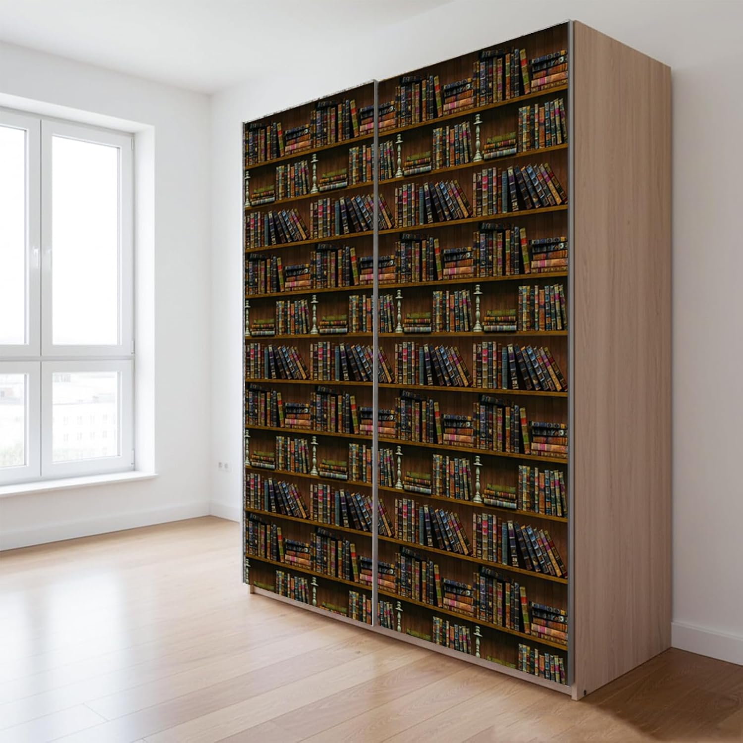 Self-Adhesive Vintage Bookshelf Peel-Stick Wallpaper Backsplash Shelf Liner Removable Door Vinyl Flooring Stickers Wallpapers 17.7inch by 98inch (17.7" x 393")