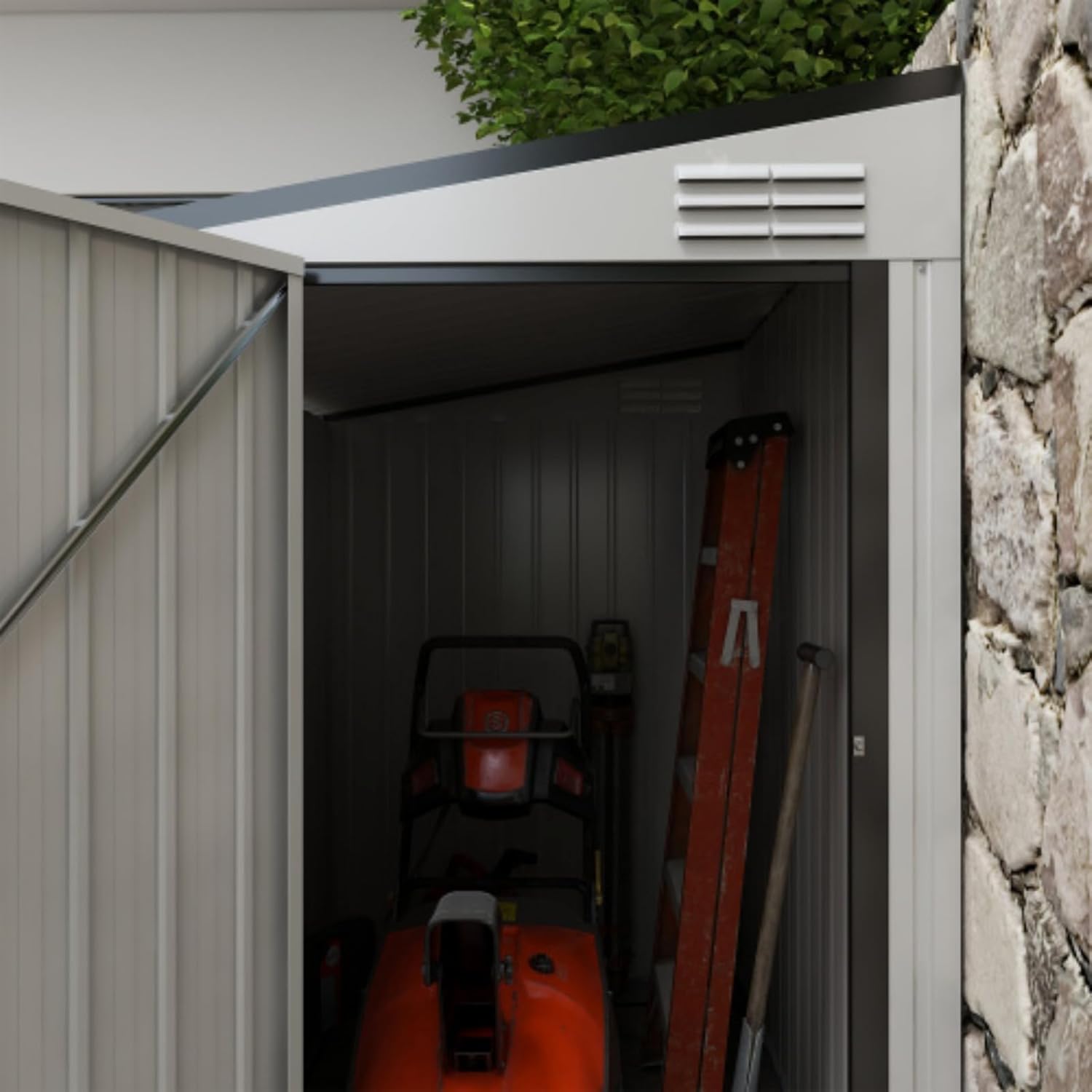 4' X 6' Yard Storage, Outdoor Storage Shed, Metal Storage Shed, Galvanized Metal Garden Tool Shed, Lockable Door and 2 Vents, Backyard, Bike, Patio, Garage, Lawn, White