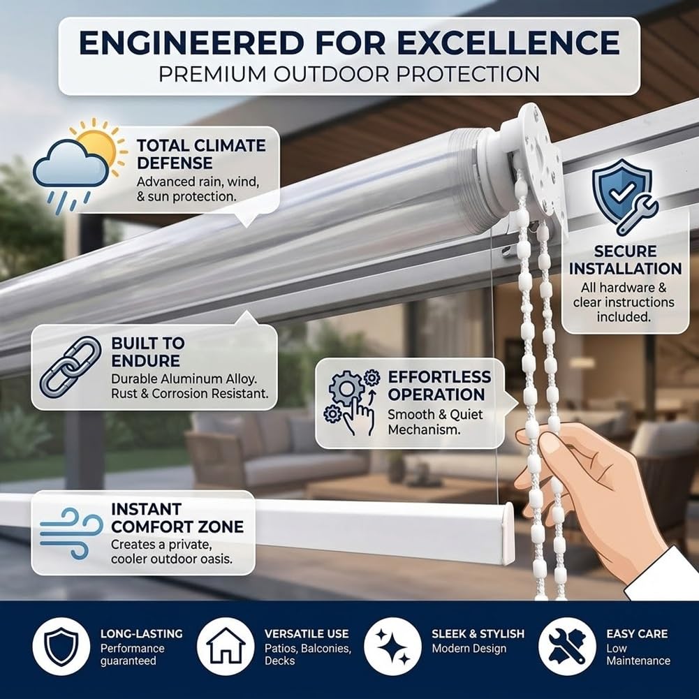 Store Enrouleur Transparent PVC, Volet Roulant Étanche pour Balcon