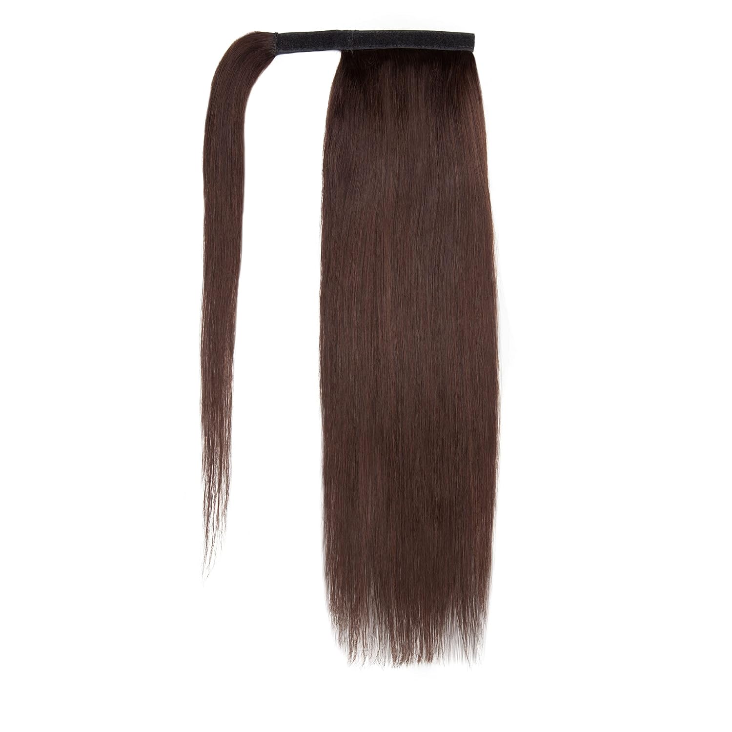 Human Hair Ponytail Extensions Dark Brown Wrap Around Ponytail Human Hairpiece for Women 14 Inch Long Straight Magic Paste Binding Pony Tail Clip in with Comb #2