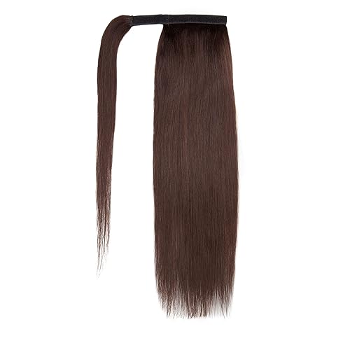 Miniatura 5 de Extensiones de cabello humano para cola de caballo de color marrón oscuro, extensiones de cabello humano envolvente para mujer, 14 pulgadas de