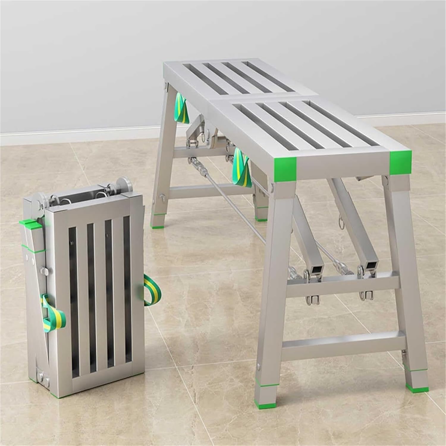 Multi Purpose Folding Carbon Steel Scaffolding Workbench with Non Slip Feet 5.9ft Tower Ladder Stool for Ceiling Cleaning and Painting