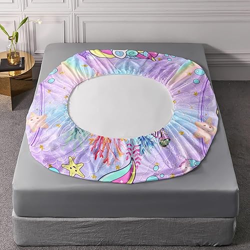 Miniatura 5 de BailiPromise Juego de sábanas de sirena para niños, tamaño Queen, con estampado de unicornio y arcoíris, unicornio y estrella de mar, adecuado para