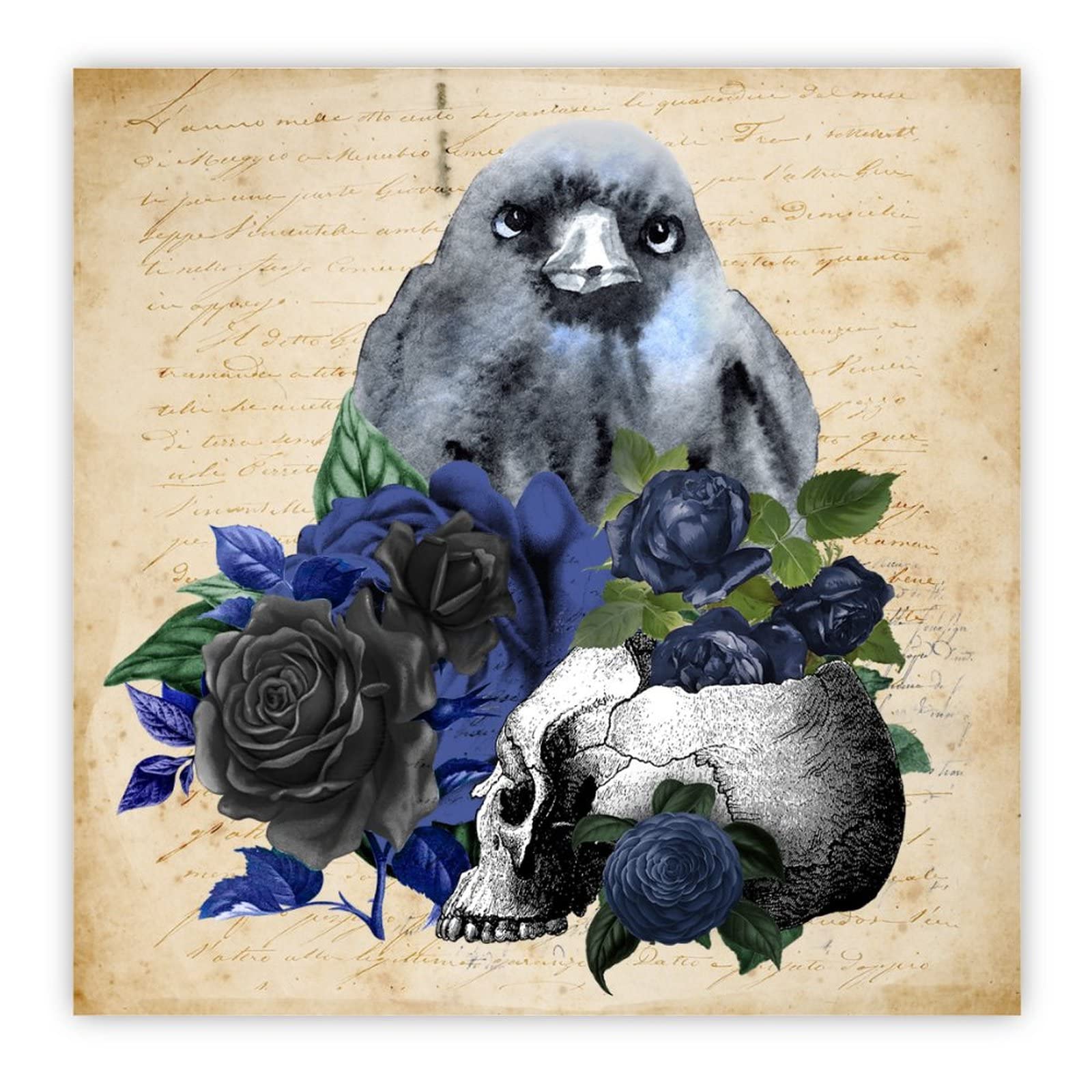 Panneau en bois Raven on Skull vintage de qualité supérieure pour suspendre