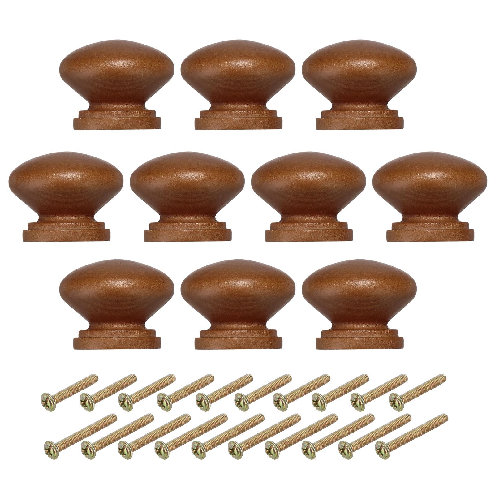 Boutons d'armoire ronds en bois de 4,5 cm couleur marron clair lot de 10 pièces avec vis