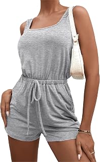 OULIWANGLUO Women's Vest Round Neck Jumpsuit Shorts Summer Crew Neck Short jumpsuit Rompers Tank Top Short Beach Rompers