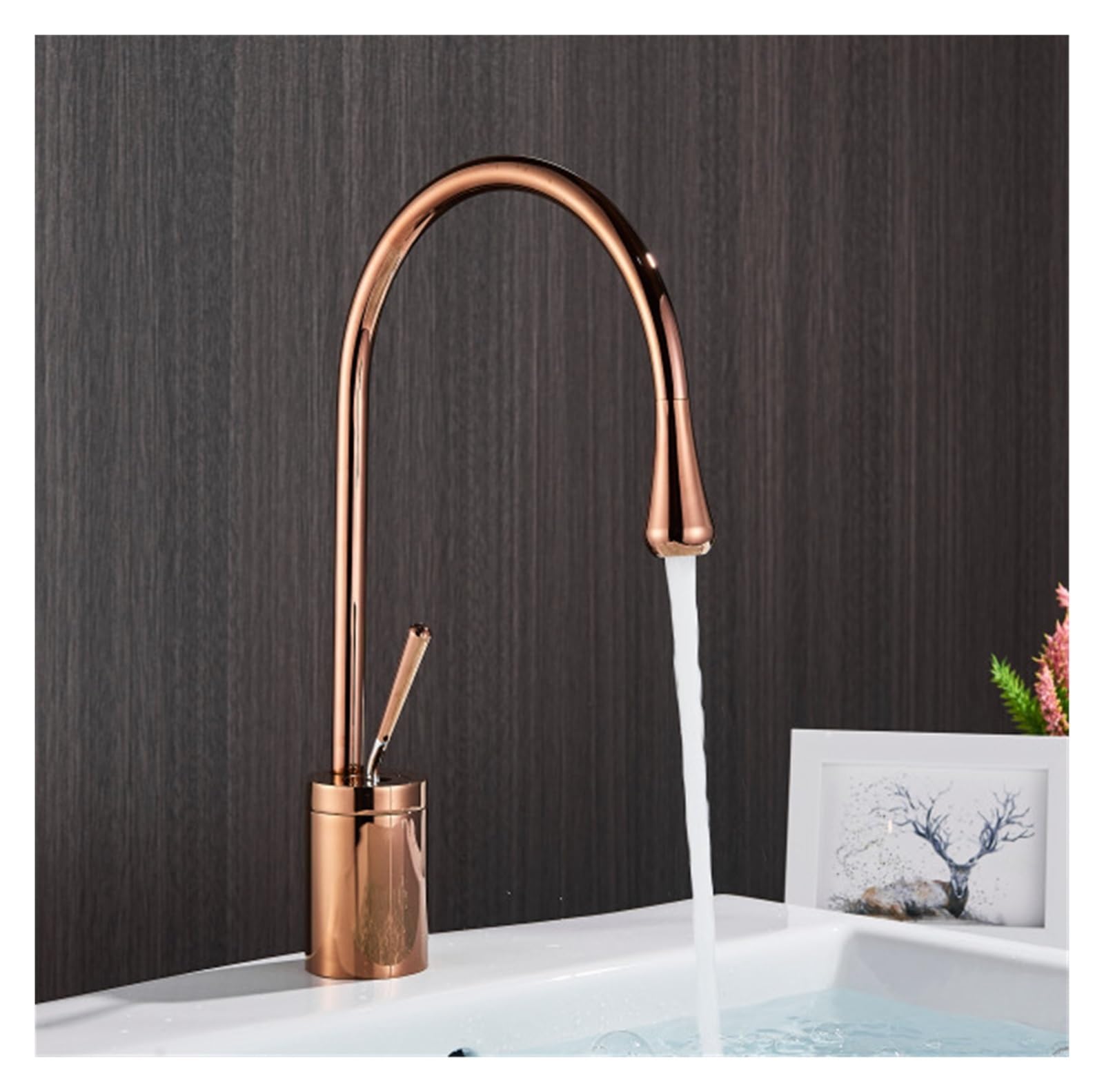 Mitigeur lavabo rose golden short à bec pivotant 360 en laiton