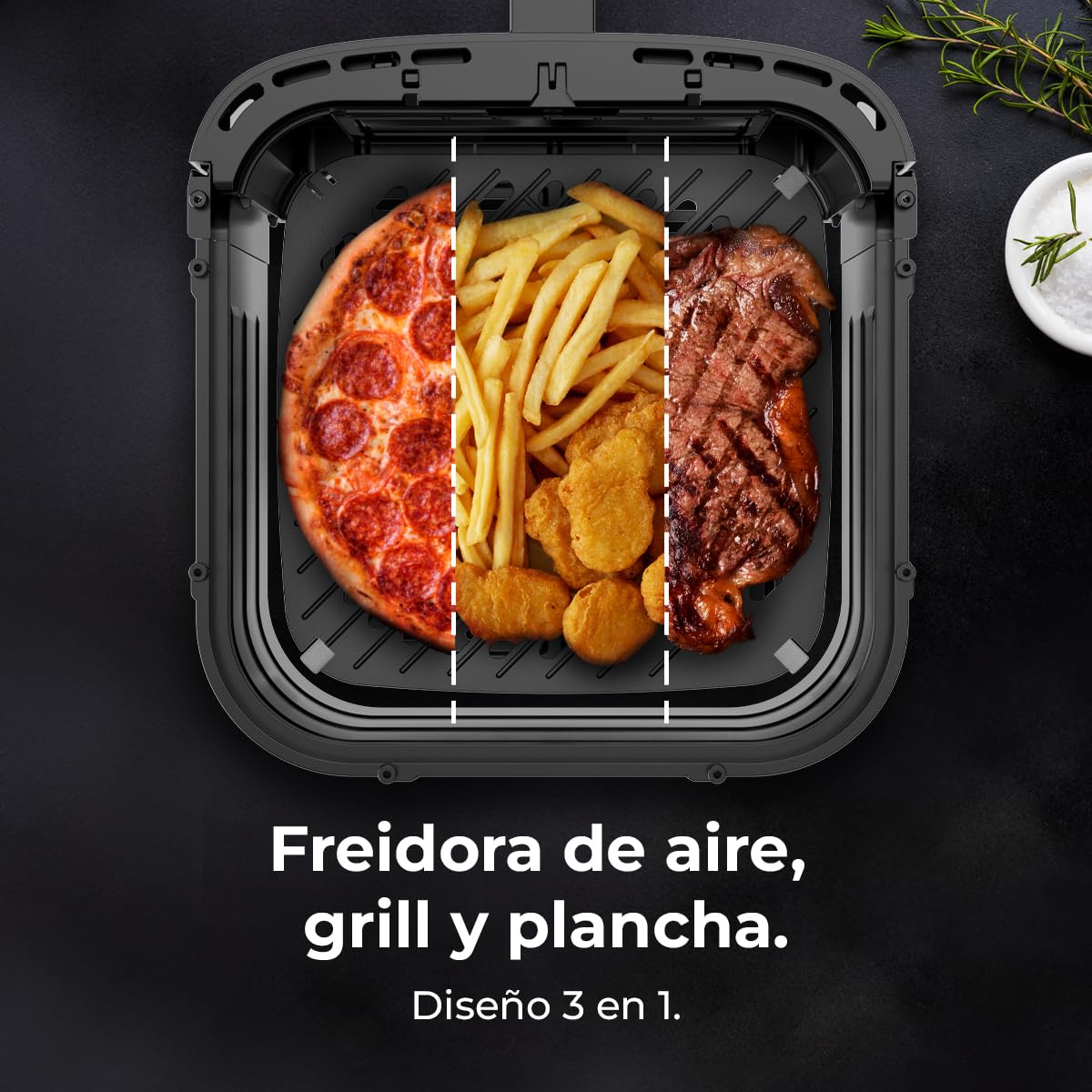 Cecotec Freidora de Aire sin Aceite de 8L con Doble Resistencia, Plancha, Grill, Air Fryer Cecofry&Grill Duoheat 8000. 2200W, Dietética y Digital, Ventana, Temperatura Regulable 80-200°C, 8 Menús