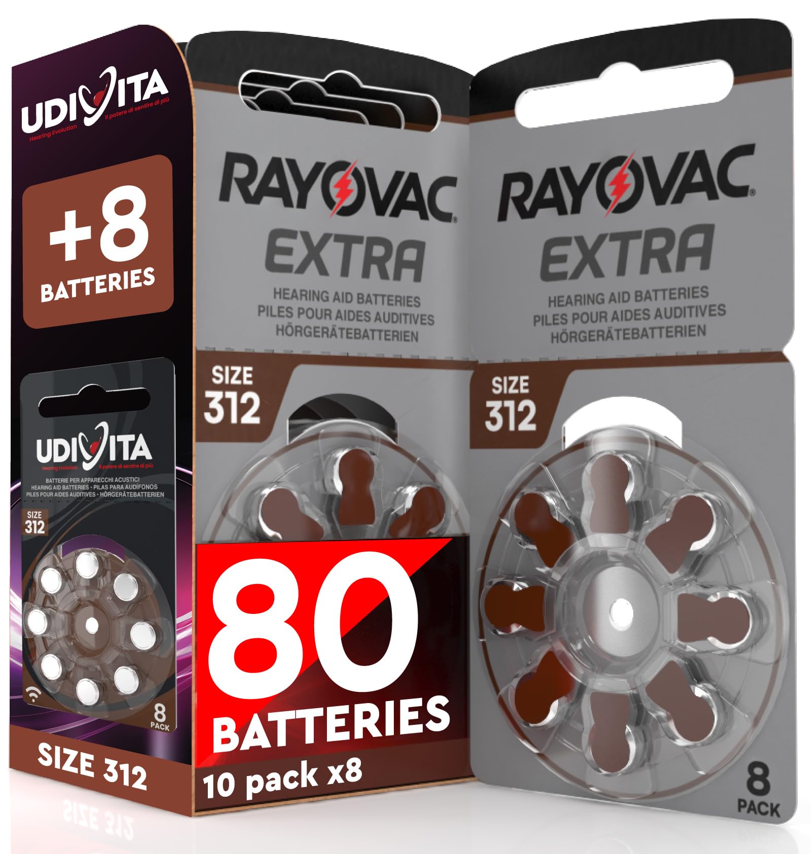 80 Rayovac Hearing Aid Batteries Extra Size 312 PR41 (Brown) - 10 Blister Packs of 8 Batteries-picture-24