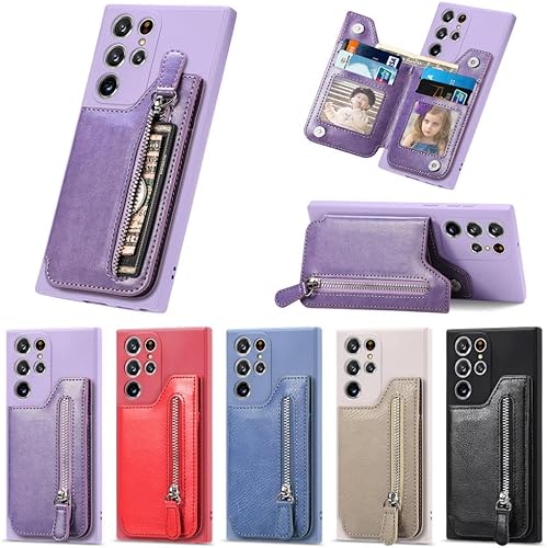Miniatura 7 de Wallet Solt - Funda de piel para Samsung Galaxy A33 A53 A13 A23 A72 A52 A22 S23Ultra S22 S21 S20 FE Funda magnética para teléfono, color morado,