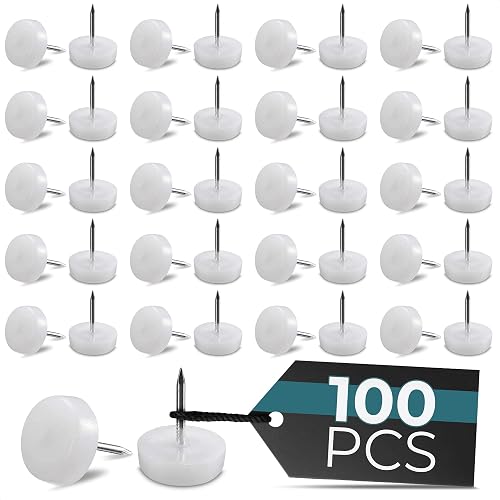 100 Pcs Plastic Furniture Feet Glides, Nail on Chair Leg Floor Protectors