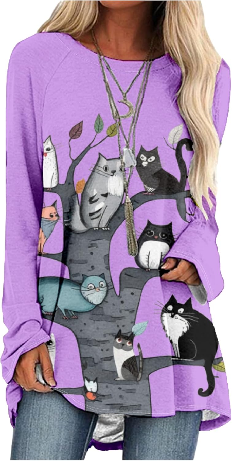 Bengbobar Women’s Long Sleeve Cat Sweatshirt Pullover Cute Cats Lover 3D Graphic Sweatshirts Crewneck Casual Loose Shirts