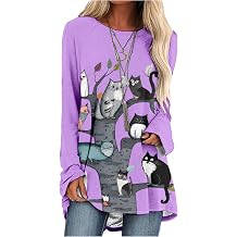 MARSVOVO Womens Long Sleeve Cat Sweatshirt Pullover Cute Cats Lover 3D Graphic Sweatshirts Crewneck Casual Loose Shirts