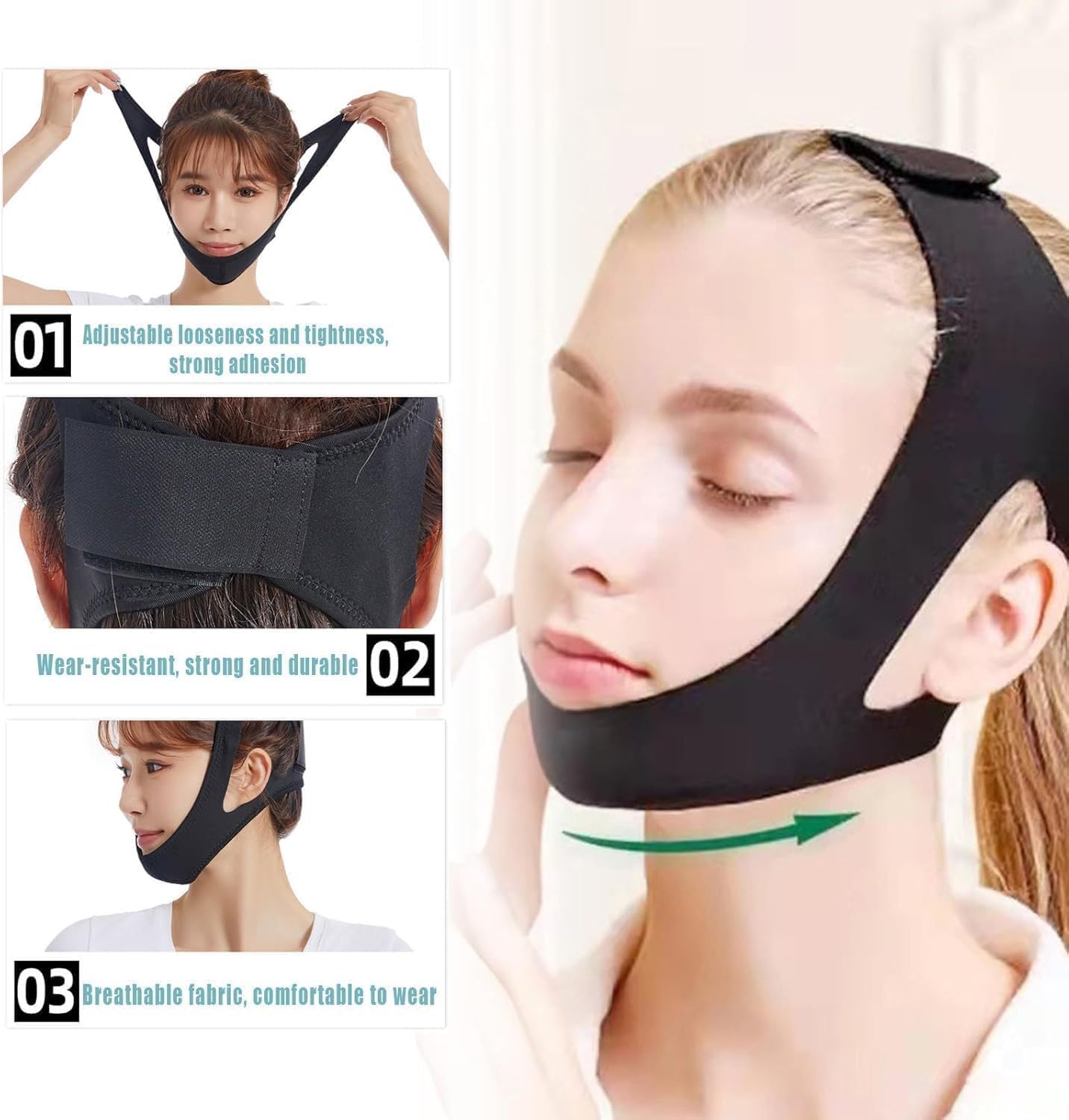 2 Pack Chin Strap for Sleeping, Adjustable Jaw Support Chin Strap to Keep Mouth Closed, Anti Snoring Devices Breathable and Durable, Snore Stopper for CPAP Users