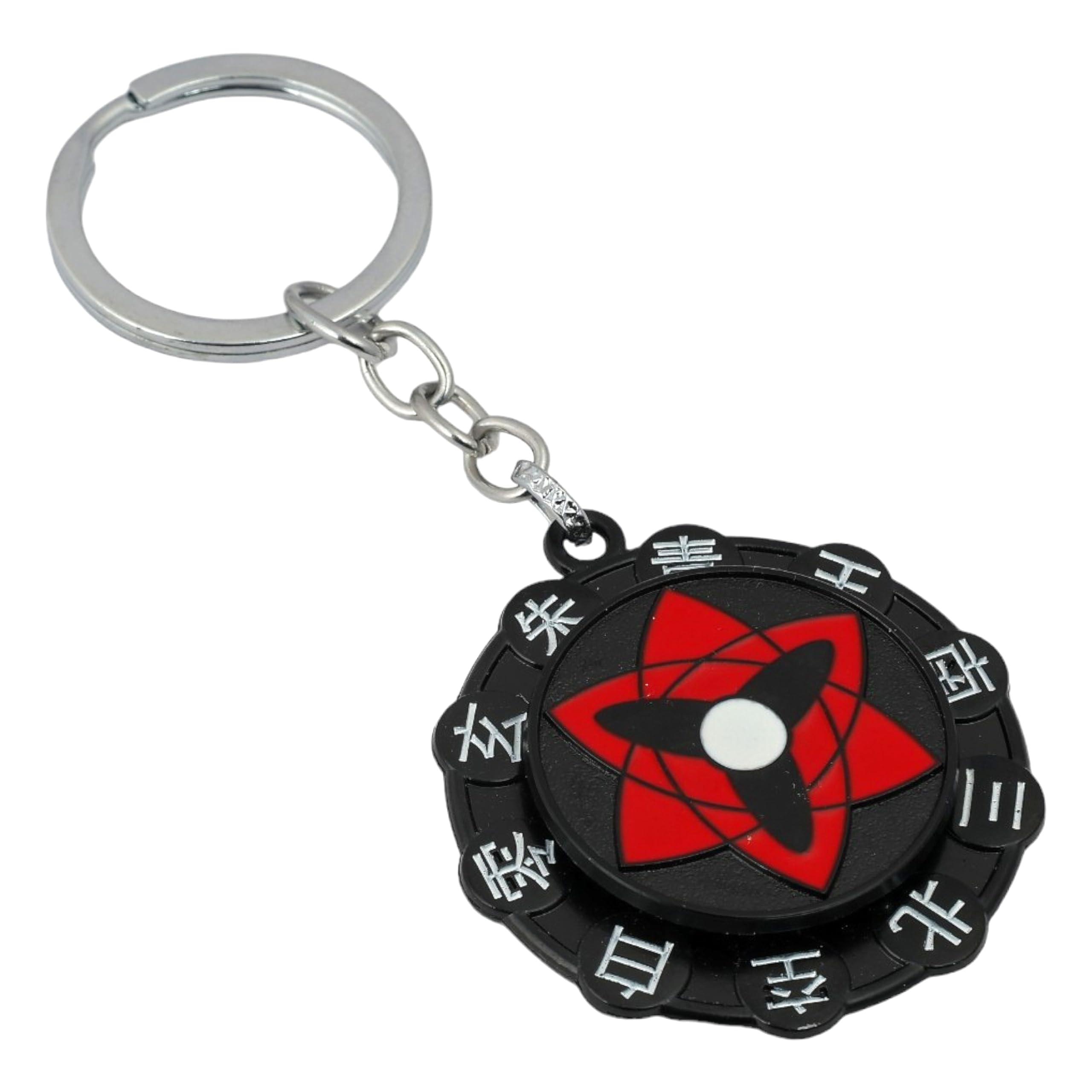 Daiyamondo Anime Silver Rotating Spinning Metal Keychain for Car Bikes | Perfect for Anime Lovers | Key Ring for Boys (Red Black Star) - Image 2 thumbnail