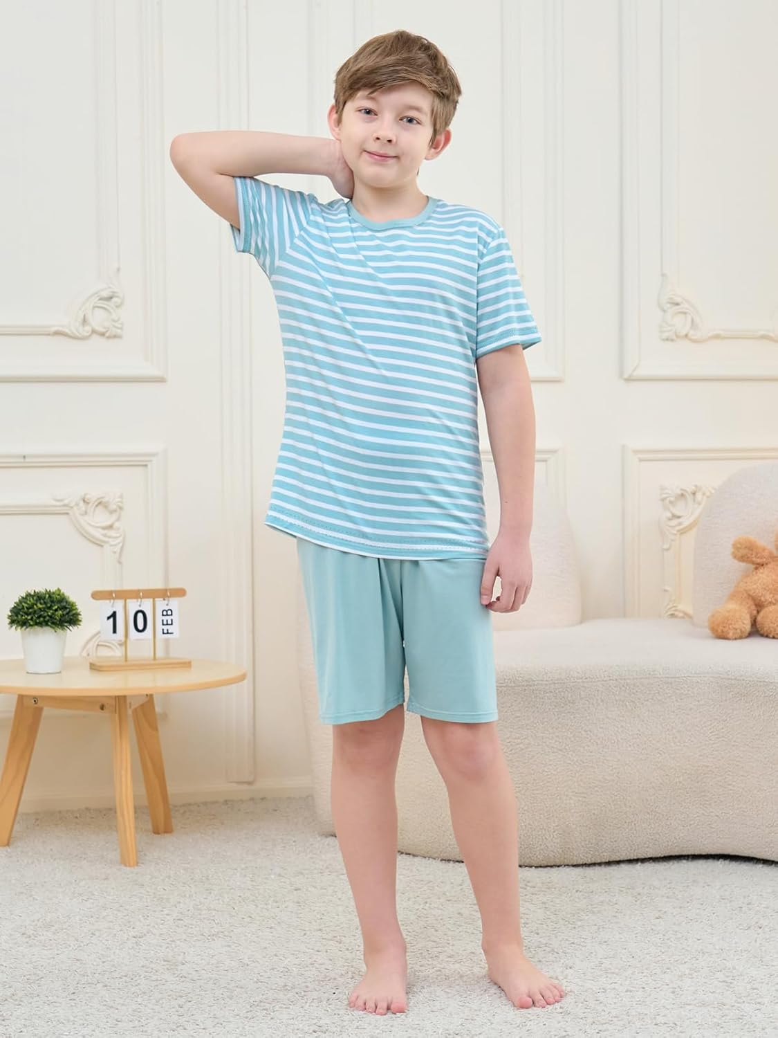 Umeyda Boys's Summer Pajamas Striped Short Sleeve Sets Modal Pjs - Image 4