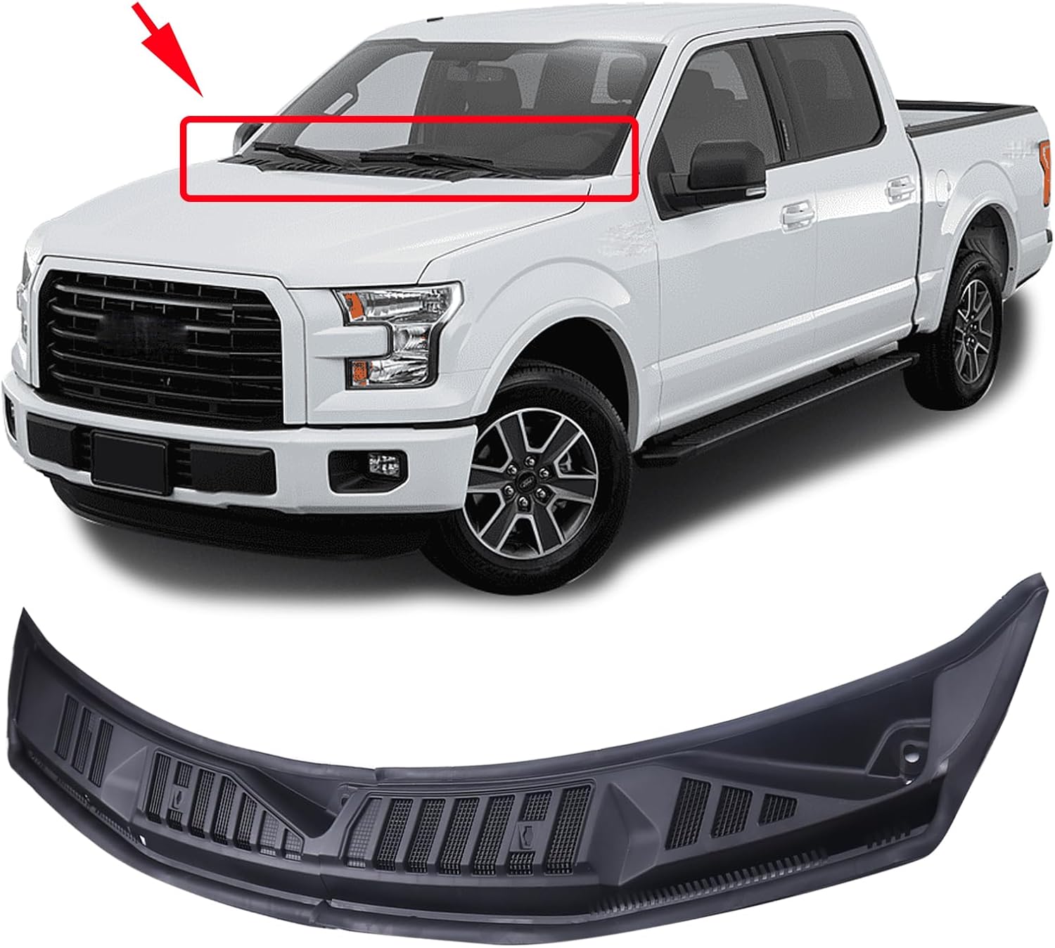 Windshield Wiper Cowl Cover Panel Fit for 2015-2020 Ford F150 Front Grille Insert Panel F-150 Left and Right Without Nozzles Hoses FL3Z15022A69B