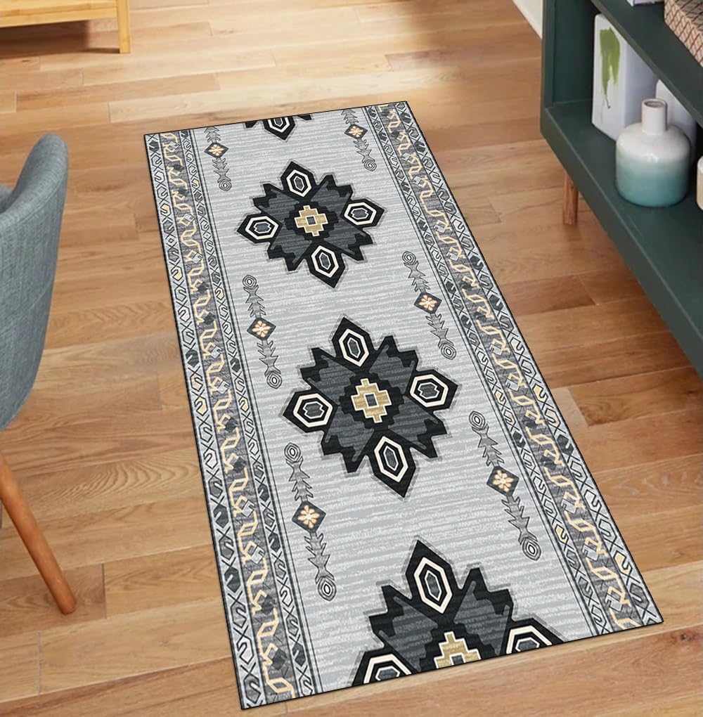 Alfombra gris para pasillo antideslizante de poliéster lavable y de pelo corto