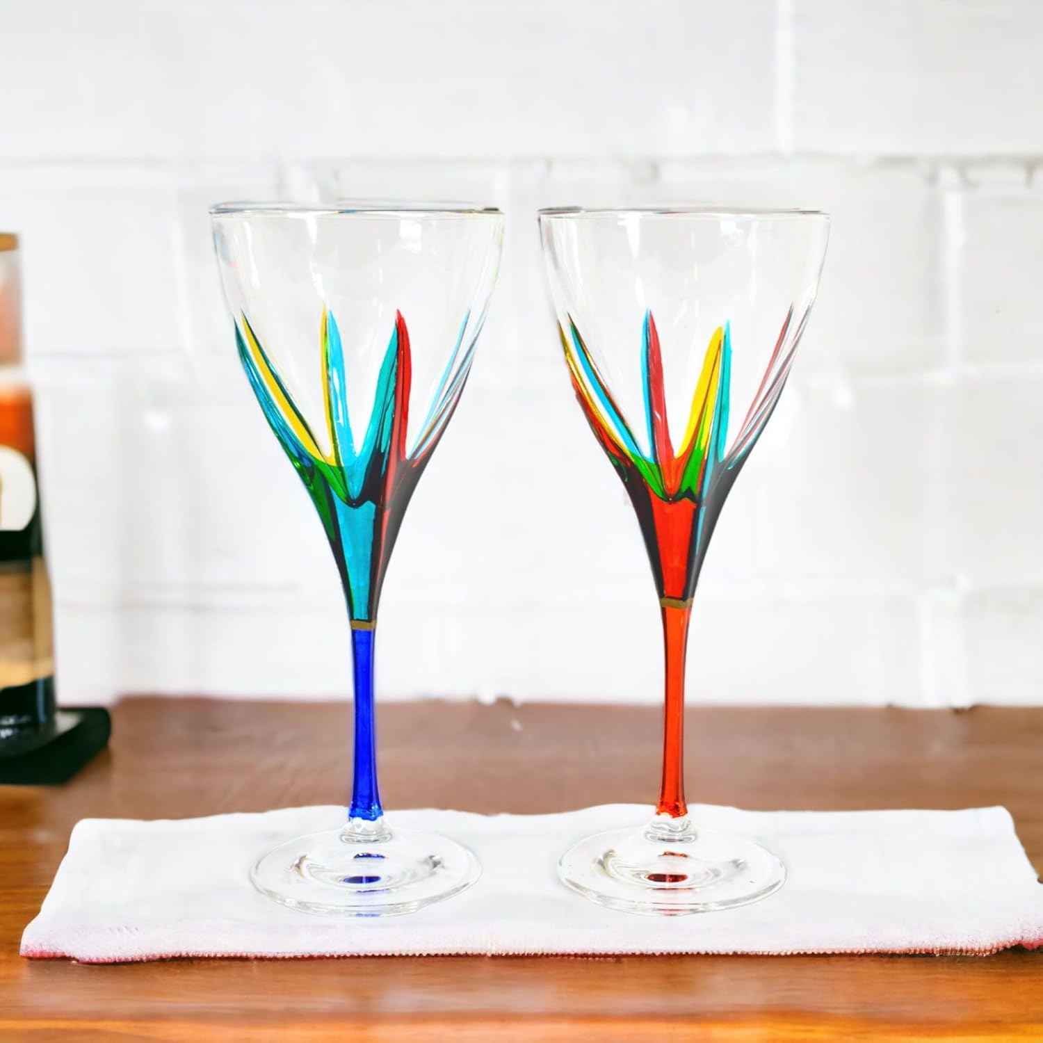 Crystal Italian Wine Glasses, Set of 2, Fusion, 8 OZ Glasses, Colorful Stems, Luxury Crystal Glassware Wine Goblets, Unique and Modern Wine Glasses, Great for Red or White, Unique Gift, Made In Italy