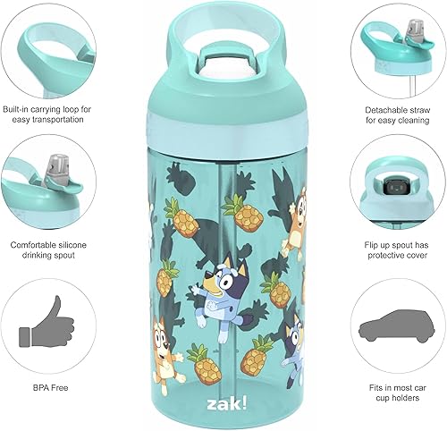 Miniatura 6 de Zak Designs Bluey - Juego de vajilla de 5 piezas, plástico duradero y acero inoxidable, incluye botella de agua, plato de 8 pulgadas, cuenco de 6