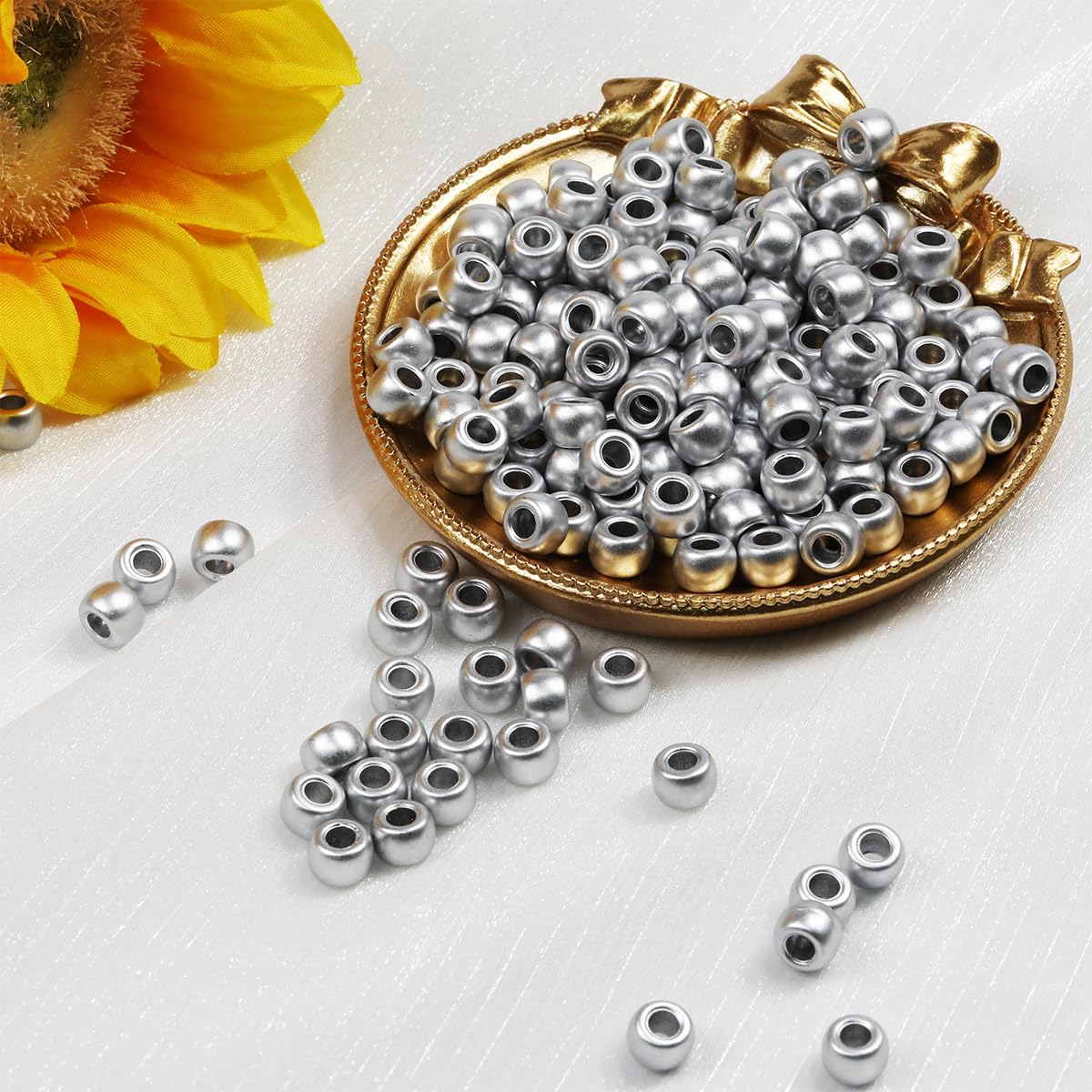 VOOMOLOVE 1000 PCS Silver 6x9mm Pony Beads - Bracelet & Hair Braids Beads for Crafts, 6 × 9mm - Image 2