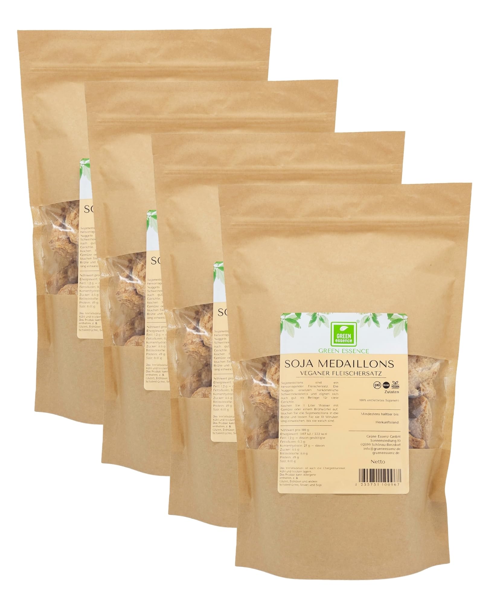 Soja Medaillons von der Grünen Essenz 1kg (4*250g) - Veganer Fleischersatz - Soja Nuggets - Vegan Protein - veganes Lebensmittel - Alternative zu Fleisch - vegan Medaillons (1000 Gramm)