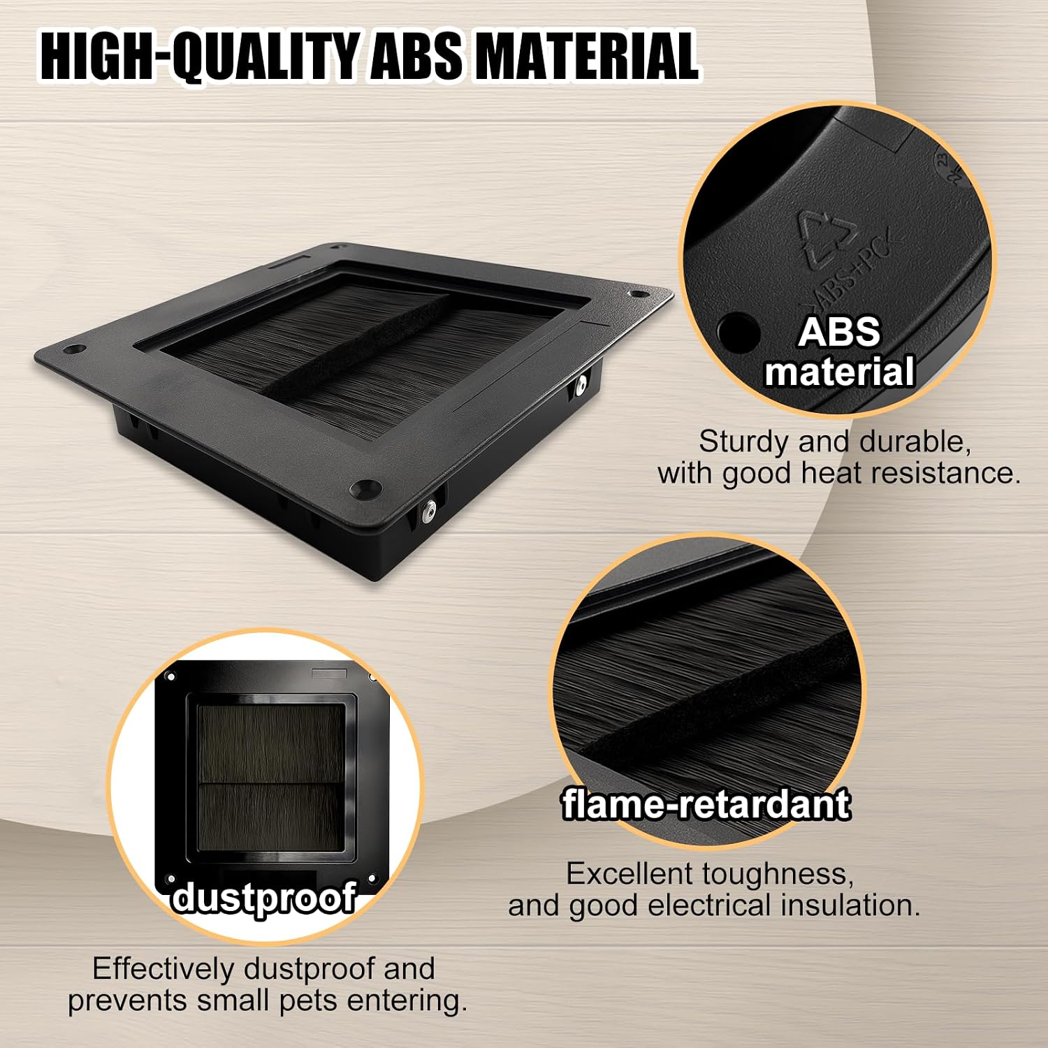 7.51-Inch Square Cable Brush Grommet – Raised Frame, Flame-Retardant ABS & Nylon Bristles, Optimized Airflow for Data Centers & Raised Floors