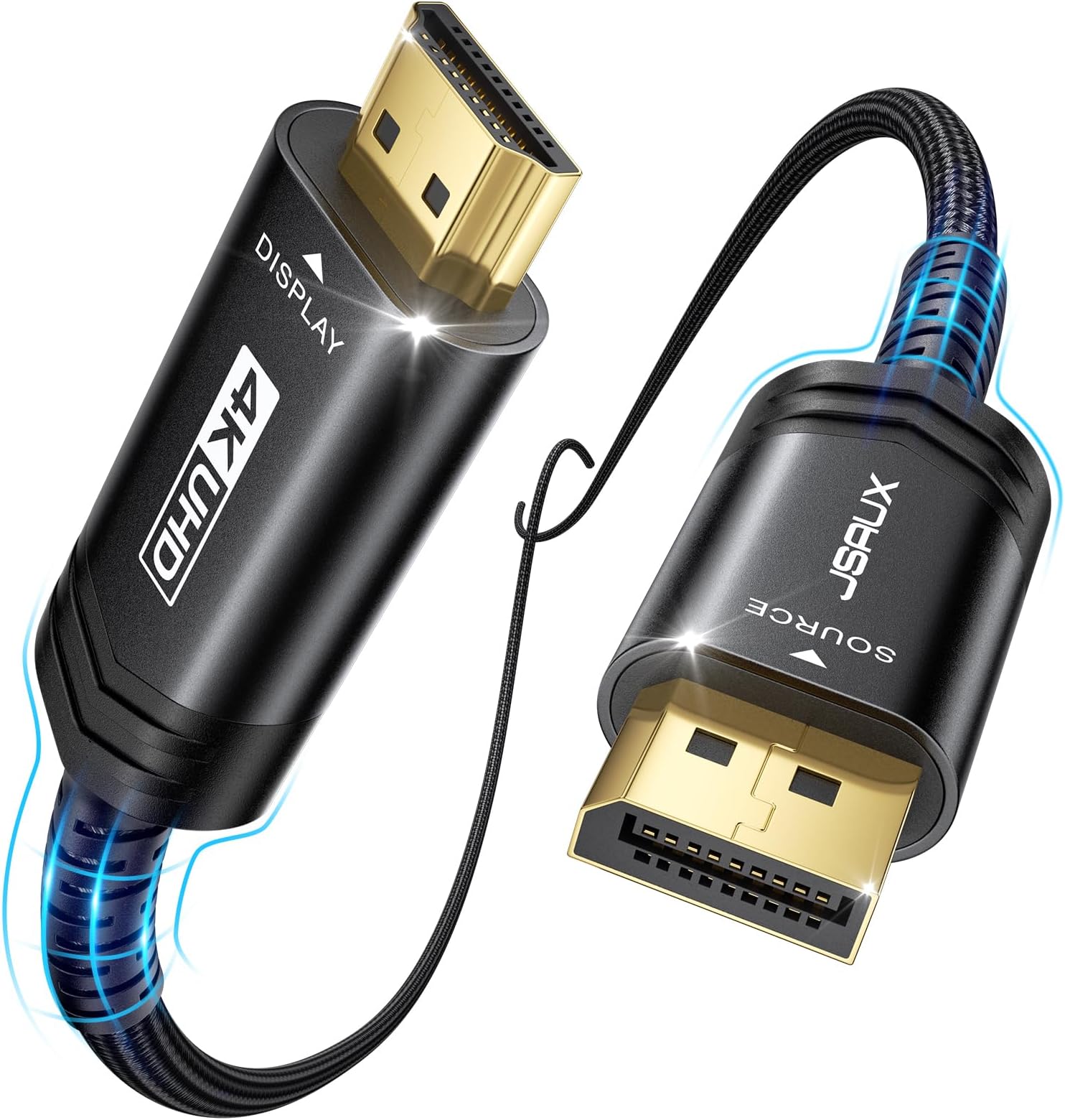 4K DisplayPort to HDMI Cable 3.3FT, JSAUX DP to HDMI Video UHD 4K@30Hz/2K@60/1080P@120 Nylon Braided DP to HDTV Uni-Directional Cord for Dell, Monitor, Projector, Desktop, AMD, NVIDIA, Lenovo,HP-Black