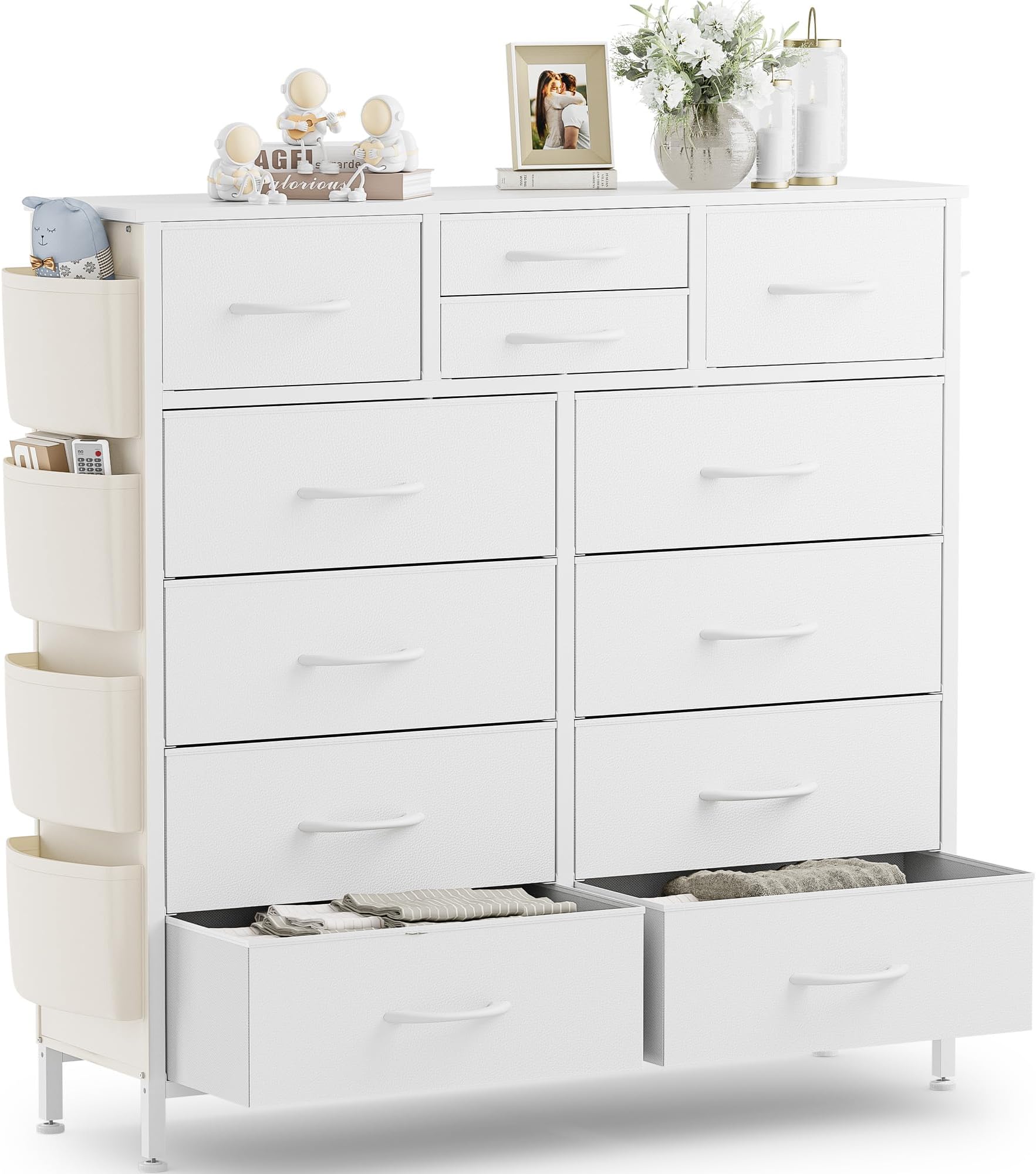 Amazon.com: Himusi White Dresser for Bedroom 10 Drawers, Tall Fabric ...