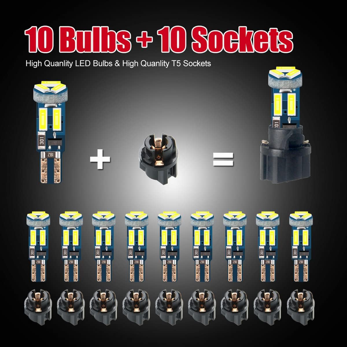 White T5 37 74 PC74 PC37 LED Bulb Car Dashboard Instrument Light | Come with Twist Lock Socket Also Fit Gauge Cluster Panel Light and Map Vanity Mirror Glove Box Indicator Light 10-PC